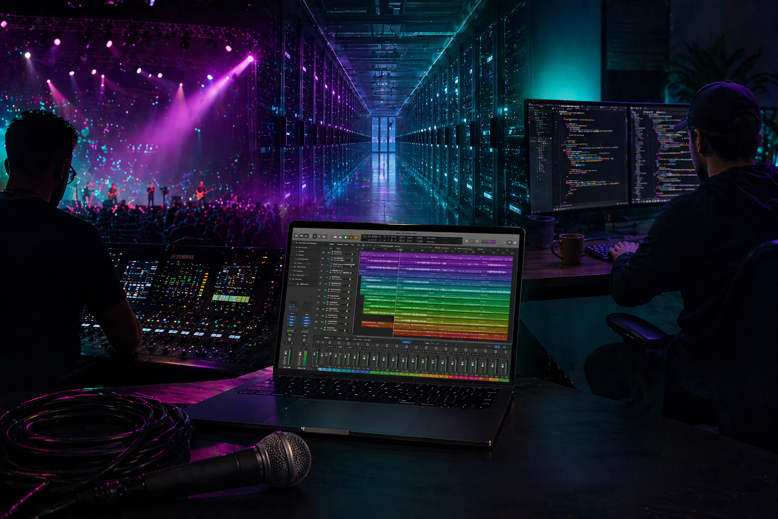 Teching Back Sunday workspace with music and software production gear